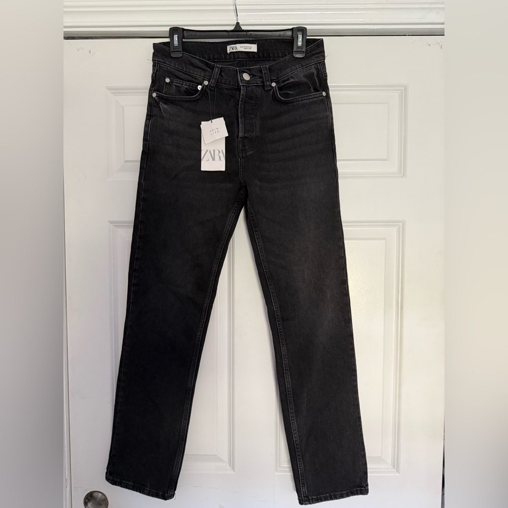 Zara Black Straight-Leg High-Rise Jeans NWT